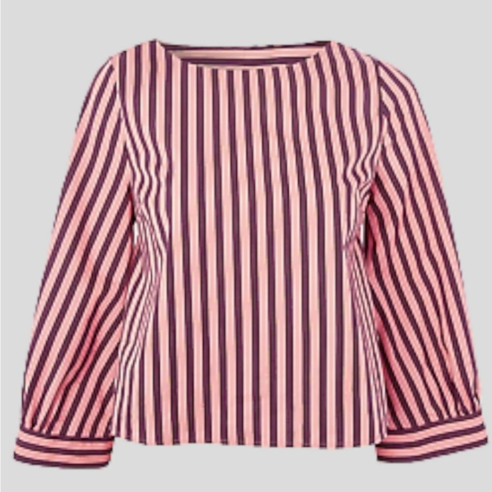 Topshop Pink Regimental Striped Balloon Sleeve Blouse Top US 4 NWOT